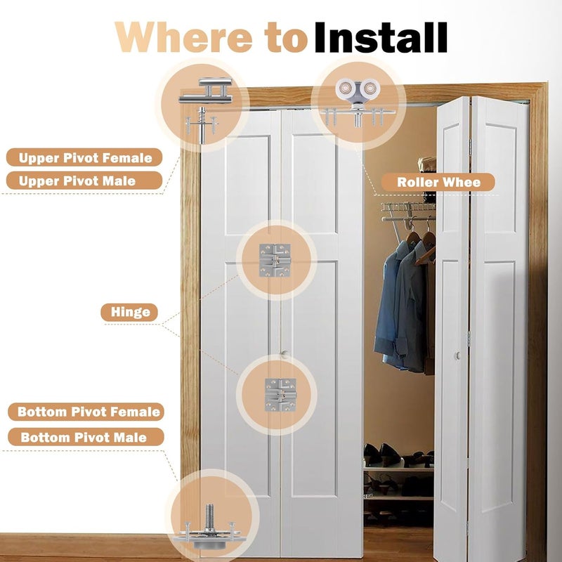 HBL ' 1 Pack Bifold Door Hardware Kits, Bi-fold Door Hardware Set with 36 Inch Long Track for Folding Closet and Indoor Use, Heavy Duty and Easy to Install. - Image 3